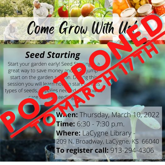 COME GROW WITH US PROGRAM POSTPONED UNTIL MARCH 17TH