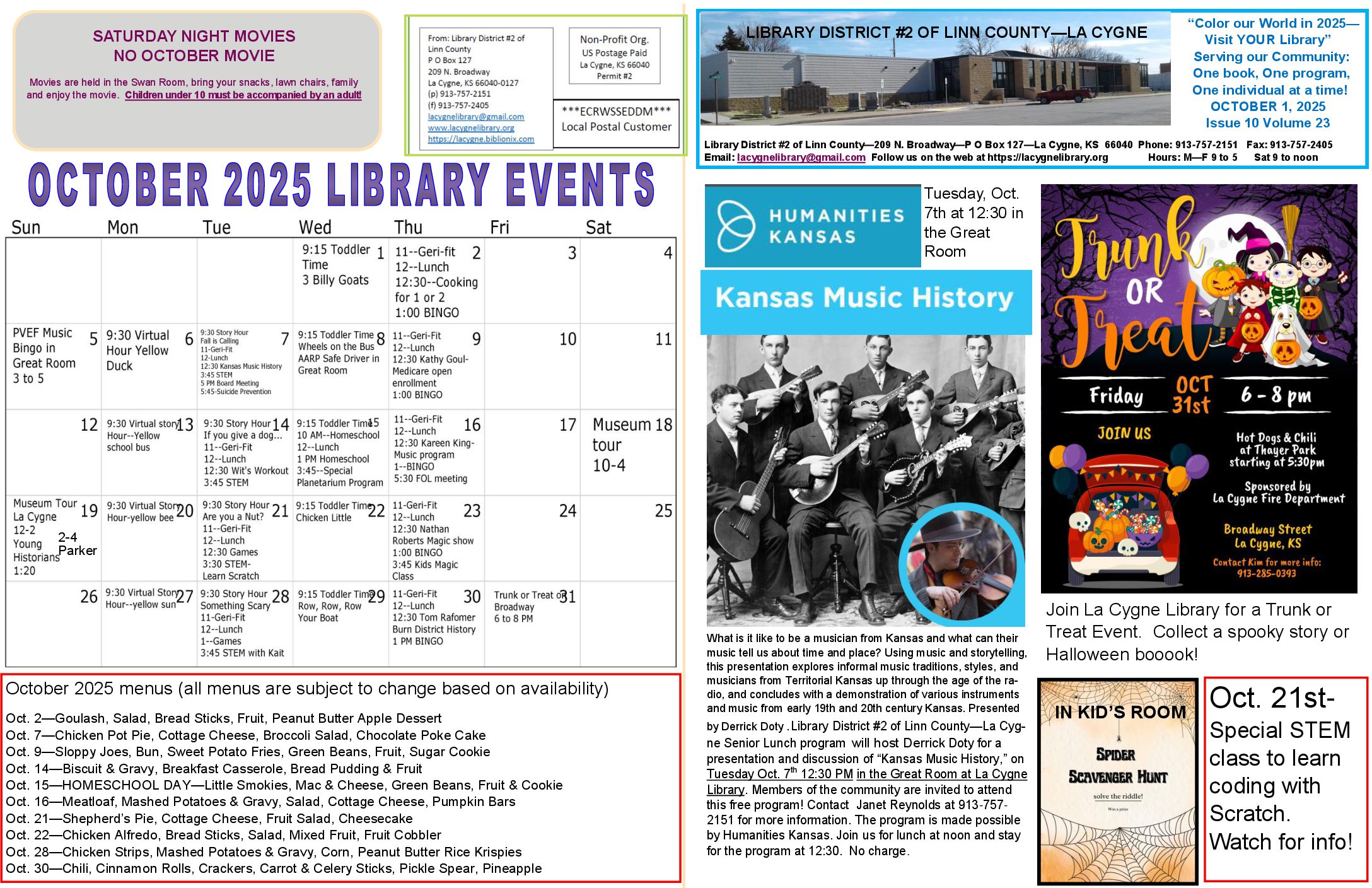 October 2025 Newsletter and Calendar of Events
